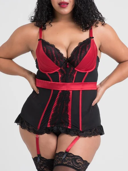 Lovehoney Plus Size Empress Red Satin and Lace Basque Set — image 13 of 13