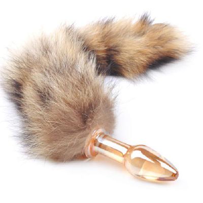 Glass Anal Plug Medium w Fox Tail