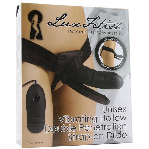 Vibrating Double Penetration Hollow Black Strap On for Men by Lux