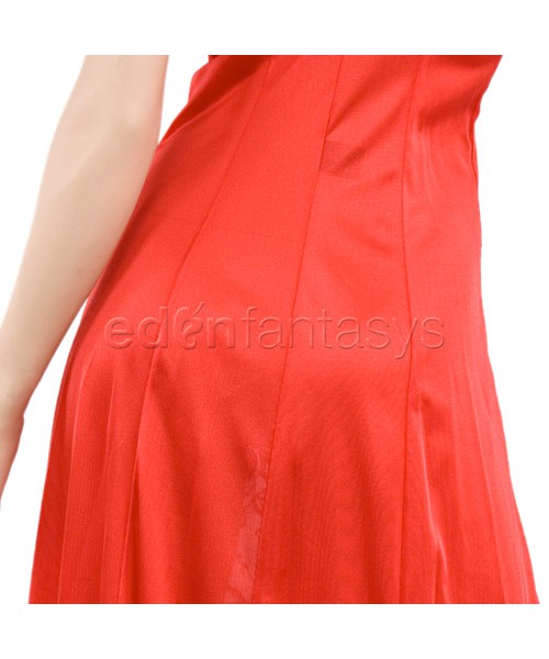 Red satin and lace gown