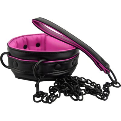 Bound to Please Pink Black Bondage Collar Leash