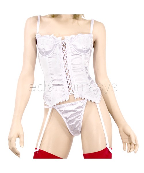 Satin bustier and thong
