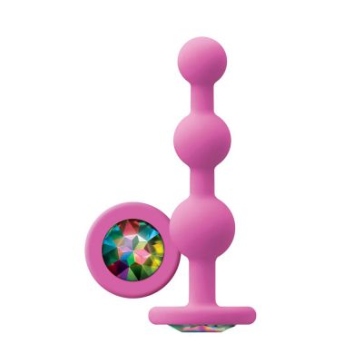 Glams Ripple Anal Beads with Rainbow Gem Pink