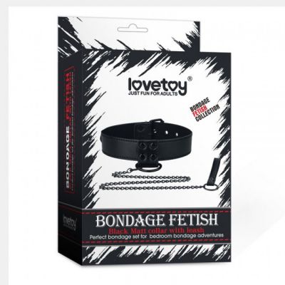 Bondage Fetish Black Matt Collar With Leash