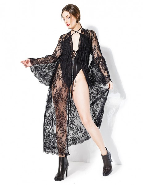 DARQUE Bell Sleeve Long Lace Robe