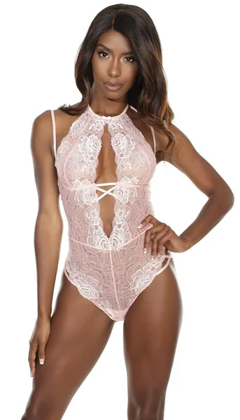 Floral Lace Halter Teddy — image 8 of 10