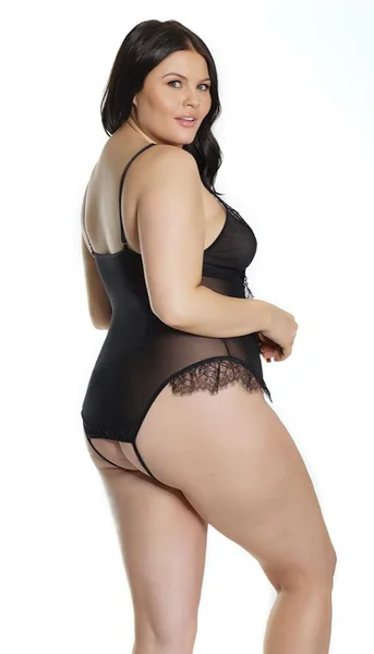 Black Lace & Mesh Crotchless Teddy — image 13 of 13