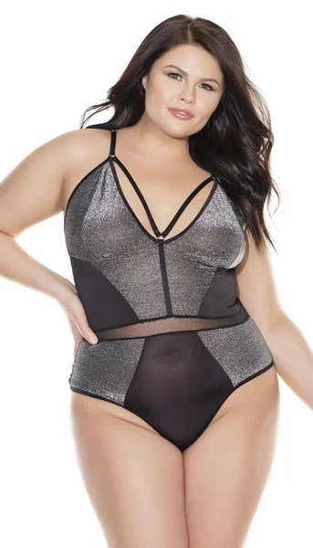 Strappy Shimmer & Fishnet Thong Teddy — image 12 of 13