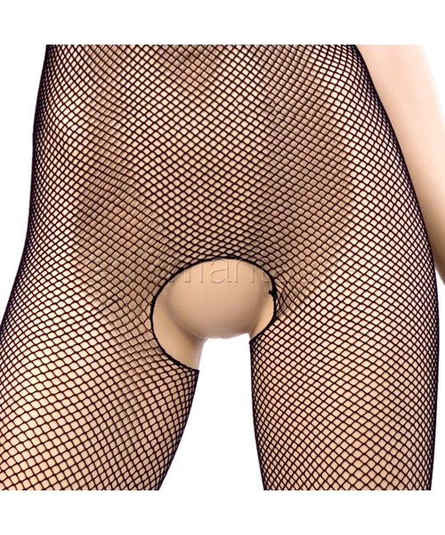 V-back fishnet crotchless bodystocking