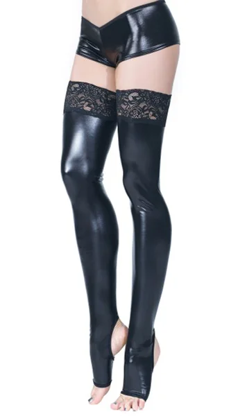 Black Toeless Wet Look Stockings — image 6 of 7