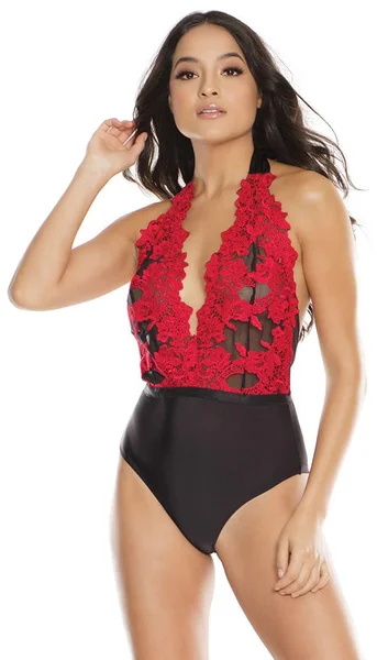 Deep V-Neck Embroidered Teddy — image 12 of 16