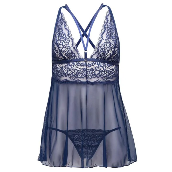 Lovehoney Plus Size Late Night Liaison Blue Lace Babydoll Set — image 21 of 21