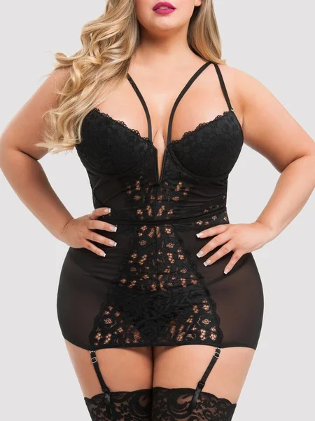 Lovehoney Plus Size Parisienne Black Lace Plunge Chemise — image 13 of 13