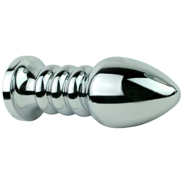 Blue Jewel Rippled Metal Booty Plug — image 9 of 10