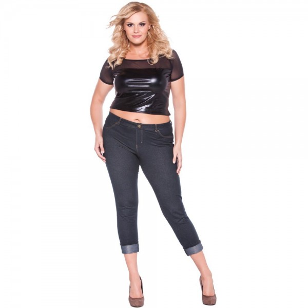 Allure Kitten Fetishwear Wet Look and Sheer Midi Top Queen Size
