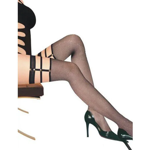Black Fishnet Harness Thigh Highs - One Size Fits Most — image 13 of 15