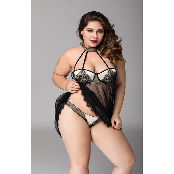Black Sheer Lace Babydoll - Queen Size — image 10 of 10