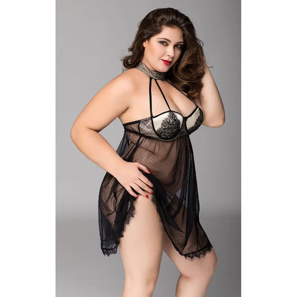 Black Sheer Lace Babydoll - Queen Size — image 9 of 10