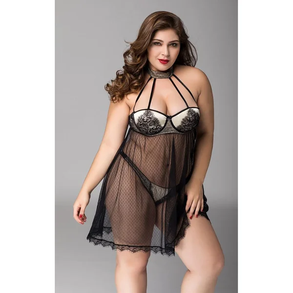 Black Sheer Lace Babydoll - Queen Size — image 8 of 10