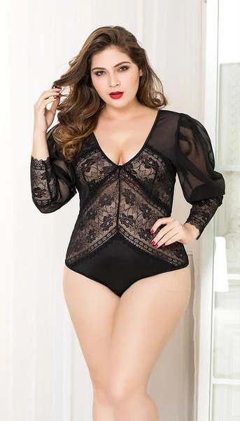 Black Lace Teddy with Sleeves - L-XL — image 8 of 10