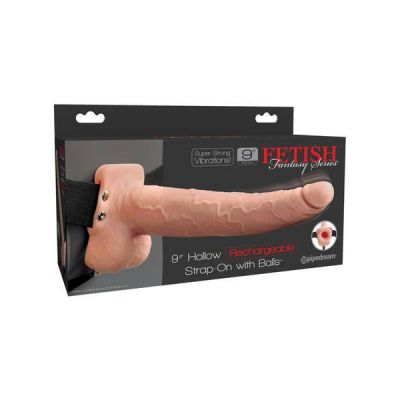 FETISH FANTASY 9 IN HOLLOW RECHARGEABLE STRAP ON WITH BALLS