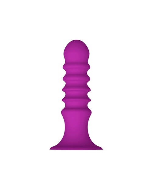 Ribbed Silicone Dildo with Suction Cup Purple