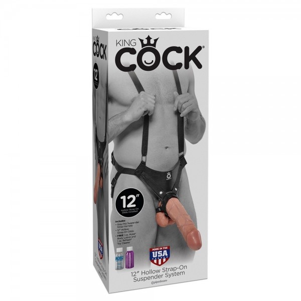 King Cock 12 Inch Hollow Strap On Suspender System