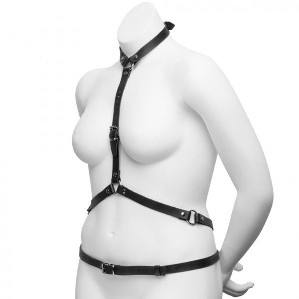 DOMINIX Deluxe Leather Plus Size Harness with Collar — image 2 of 6