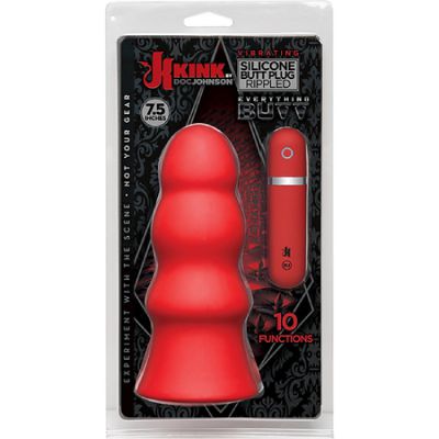 Vibrating Silicone Butt Plug Rippled 7 5 Red