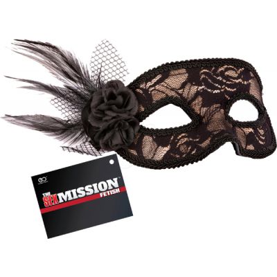 Feathered Lace Masquerade Masks Black