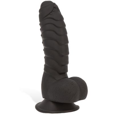BMS Ribbed 7 Black Silicone Dildo with Suction Base