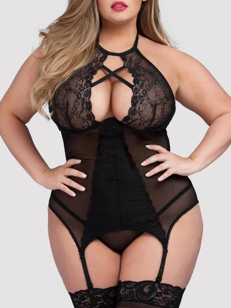 Lovehoney Plus Size Twilight Temptation Halterneck Basque Set — image 10 of 12