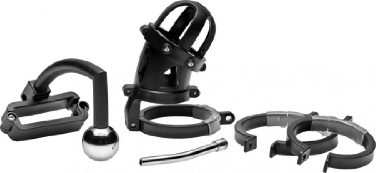 Oppressor Male Confinement Chastity Cage With Ball Clamp And Anal Hook (Black)