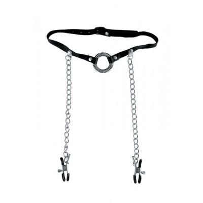 Fetish Fantasy Grey O Ring Gag and Nipple Clamps