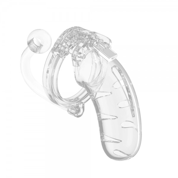 Man Cage 11 Male 4.5 Inch Clear Chastity Cage With Anal Plug