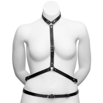 DOMINIX Deluxe Leather Plus Size Harness with Collar
