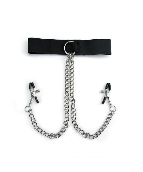 Fetish play collar with nipple clamps