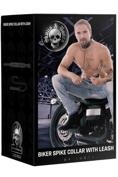 OUCH! Faux Leather Collar with Spikes & Chain Leash