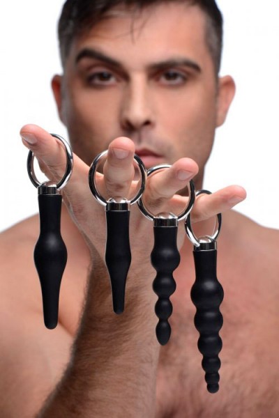 Master Series Silicone Butt Plugs with Ring Handle Set (4 Pce)