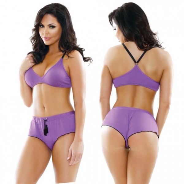 Sleep - Nina Soft Cotton Blend Bralette & Shorts With Tassel Ties