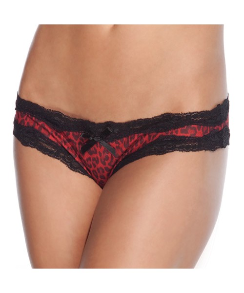 Red leopard crotchless panty