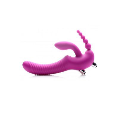 Strap U 9 Silicone Vibrating Strapless Strap On Triple Dildo