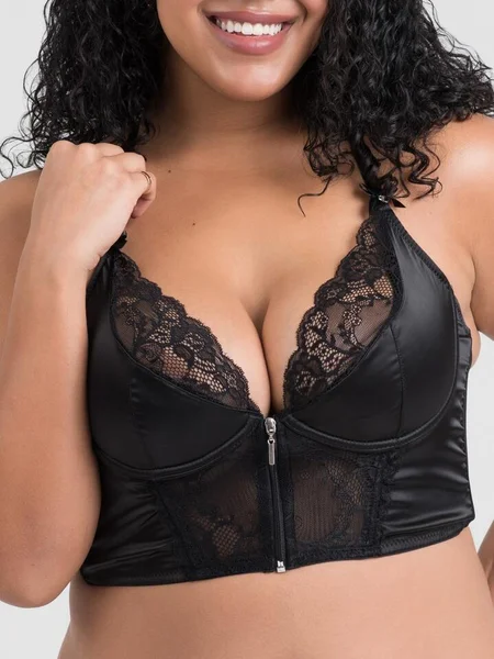 Lovehoney Plus Size Front-Fastening Satin Longline Bra Black — image 9 of 9