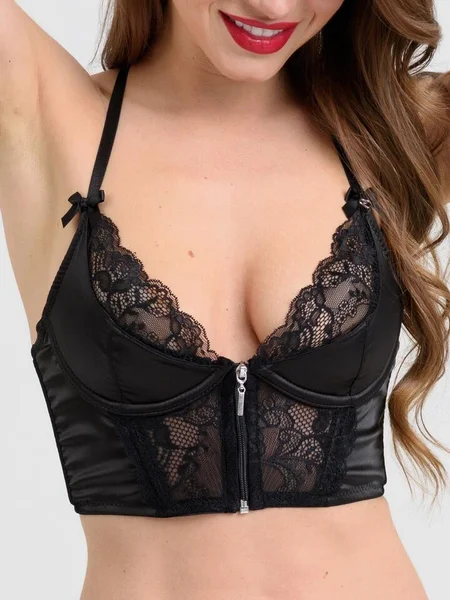 Lovehoney Front-Fastening Black Satin Longline Bra — image 8 of 8