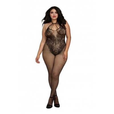 Dreamgirl Queen Size Black Fishnet Crotchless Bodystocking