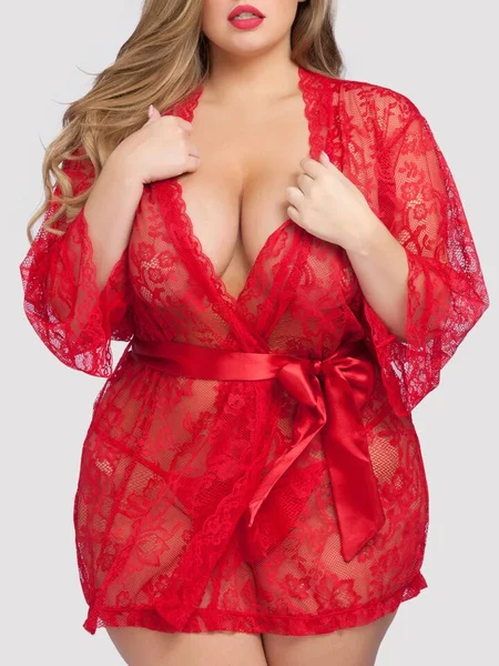 Lovehoney Plus Size Flaunt Me Red Lace Robe — image 16 of 16