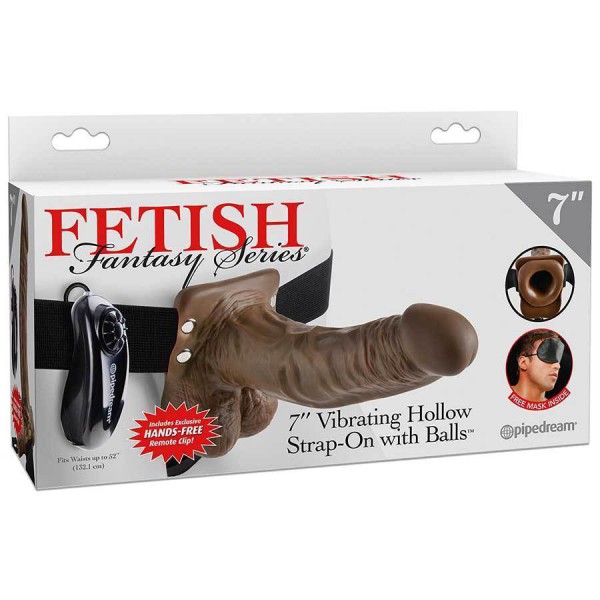 Vibrating 7" Brown Hollow Strap-On Penis Extension with Balls