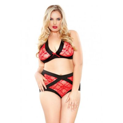 Curve Two Tone Lace Peek a boo Cutout Bra Set Plus Size