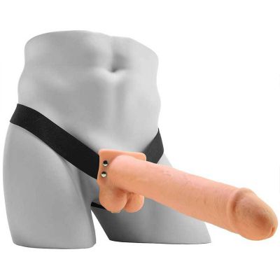 11 Tan Rechargeable Vibrating Hollow Strap On Penis Extension by Fetish Fantasy