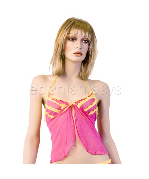 Ruffled tie front babydoll set